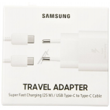 Tinklo įkroviklis 220V Samsung EP-TA800 USB C 3A 25W + USB C 1.2m greito krovimo (QC3.0) baltas (white) box originalas